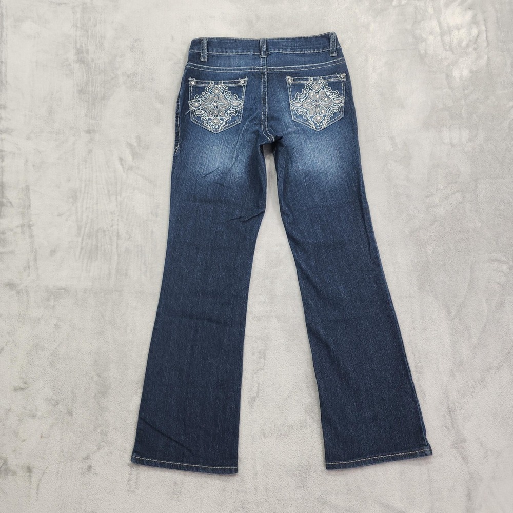 Faded Glory Jeans‎ Womens 8 Blue Low Rise Bootcut Embroidered Rhinestone Stretch - Picture 4 of 12